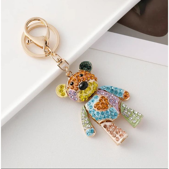 Bear Bag Keychain Bag Charm Key Fob Colorful Rhinestone - Picture 6 of 6